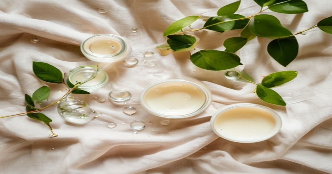 Korean skincare products for dehydrated sensitive skin arranged on a clean minimal surface with natural lighting
