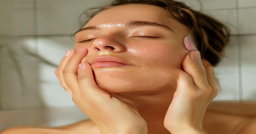 Person applying cleanser to face during Korean skincare cleansing step for congestion relief