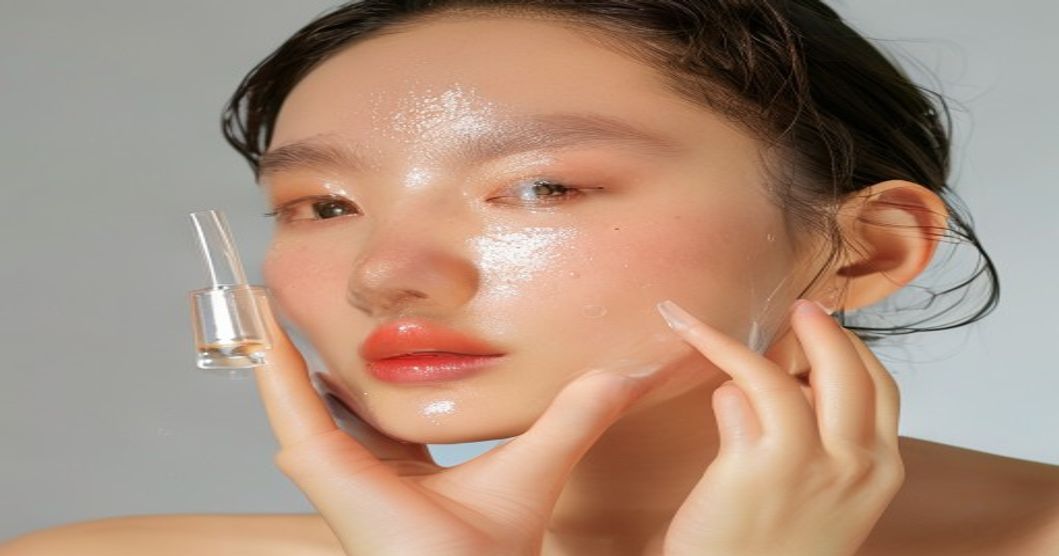 Applying Korean anti-aging bakuchiol serum for glass skin glow